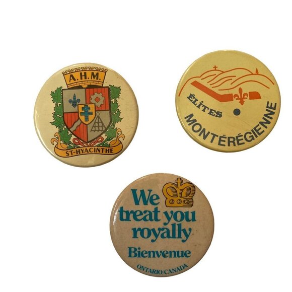 Vintage French Canadian Pins Lot of 3 Ontario St Hyacinthe Monteregienne Quebec - Picture 1 of 9